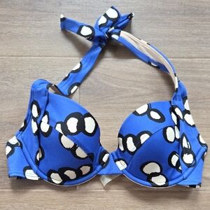 Blue Printed Halter Bikini Top